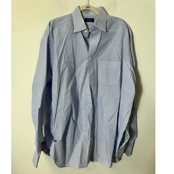 Men's Tom James Blue and White Button Down Long Sleeve Shirt Sz 18-36/37 - Picture 1 of 3